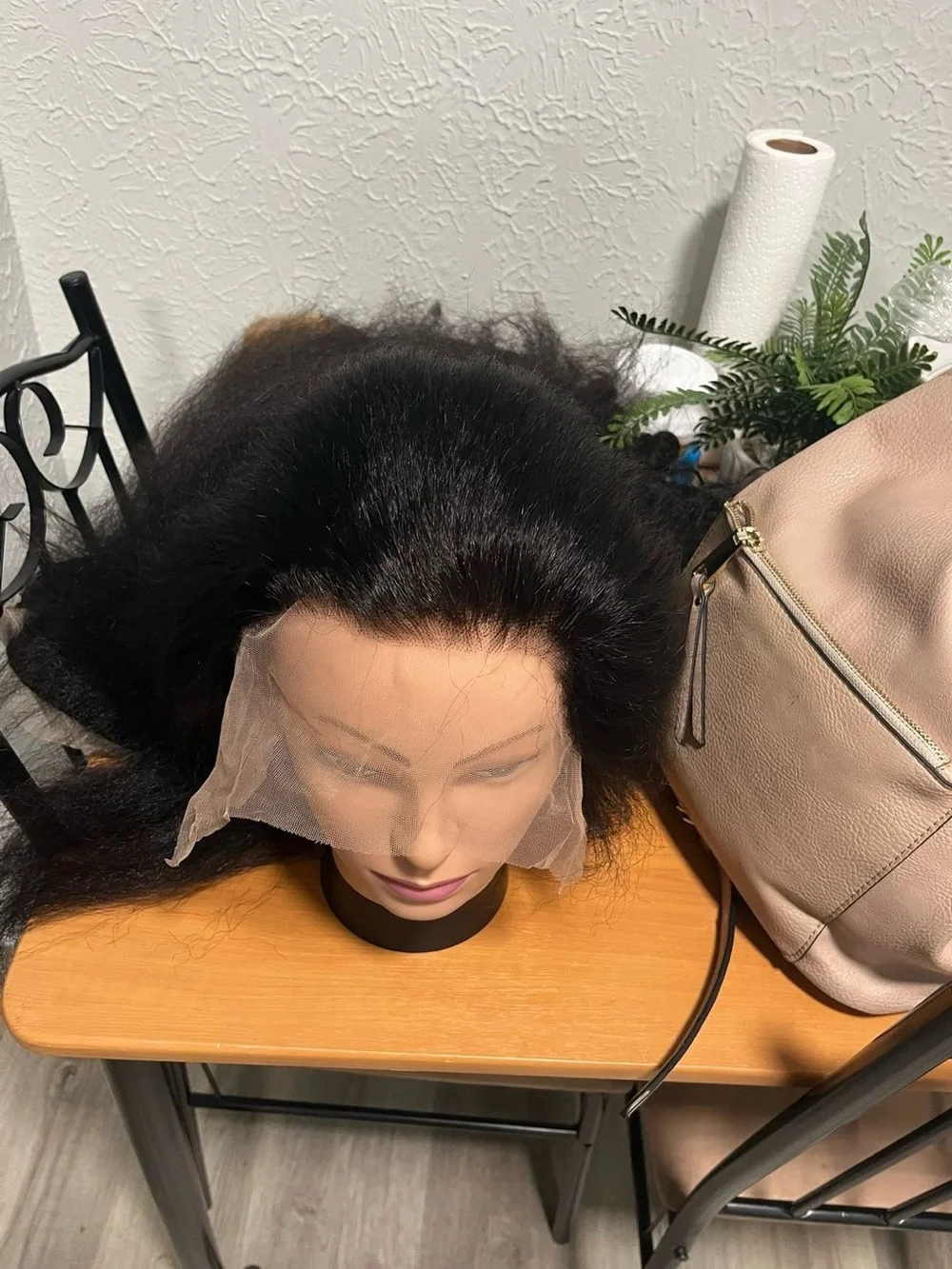 Natural Black Kinky Straight Lace Front Wig - Human Hair
